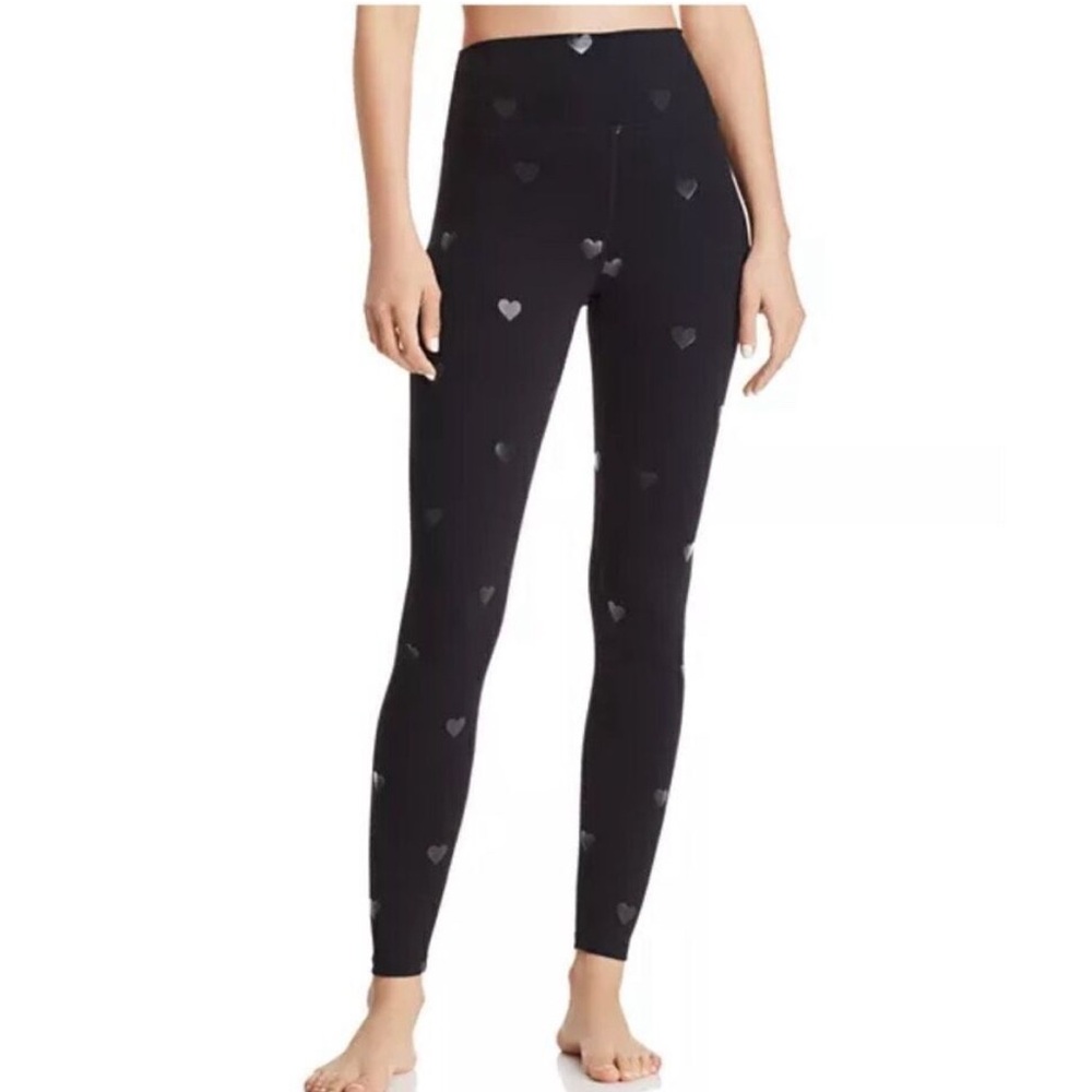 Spiritual Gangster Black Foil Heart Full Length Leggings‎ Size XS